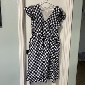 HOPE & HENRY Navy Blue White Gingham Midi Dress 12